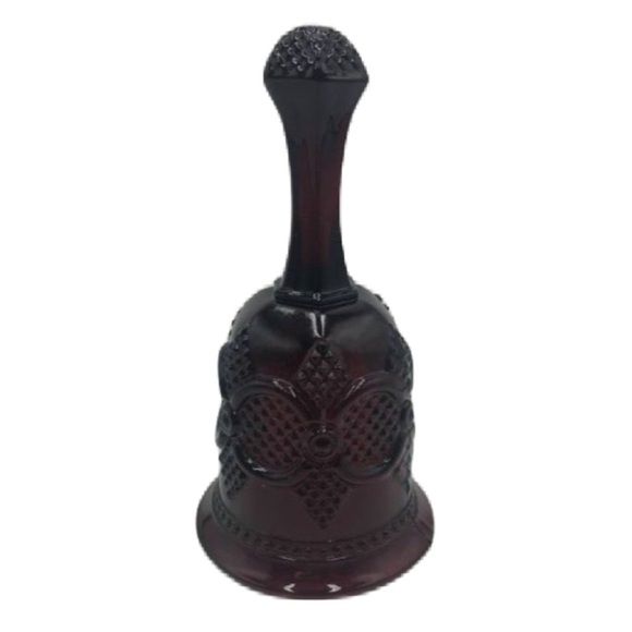 Vintage Dark Ruby Red Ornate Glass Bell Decorative Collectible - Picture 1 of 9
